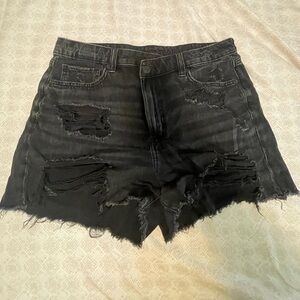 Black distressed denim shorts